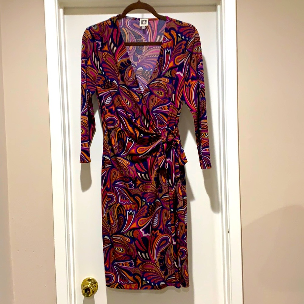 Women's Purple Paisley Wrap Dress - Elegant Long Sleeve